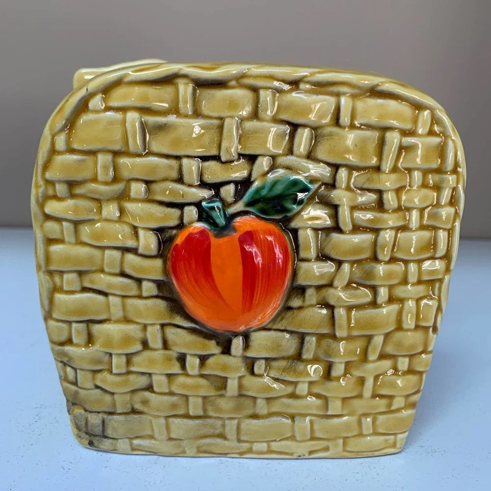 Vintage Lefton Ceramic Fruit Basket Weave Napkin Holder